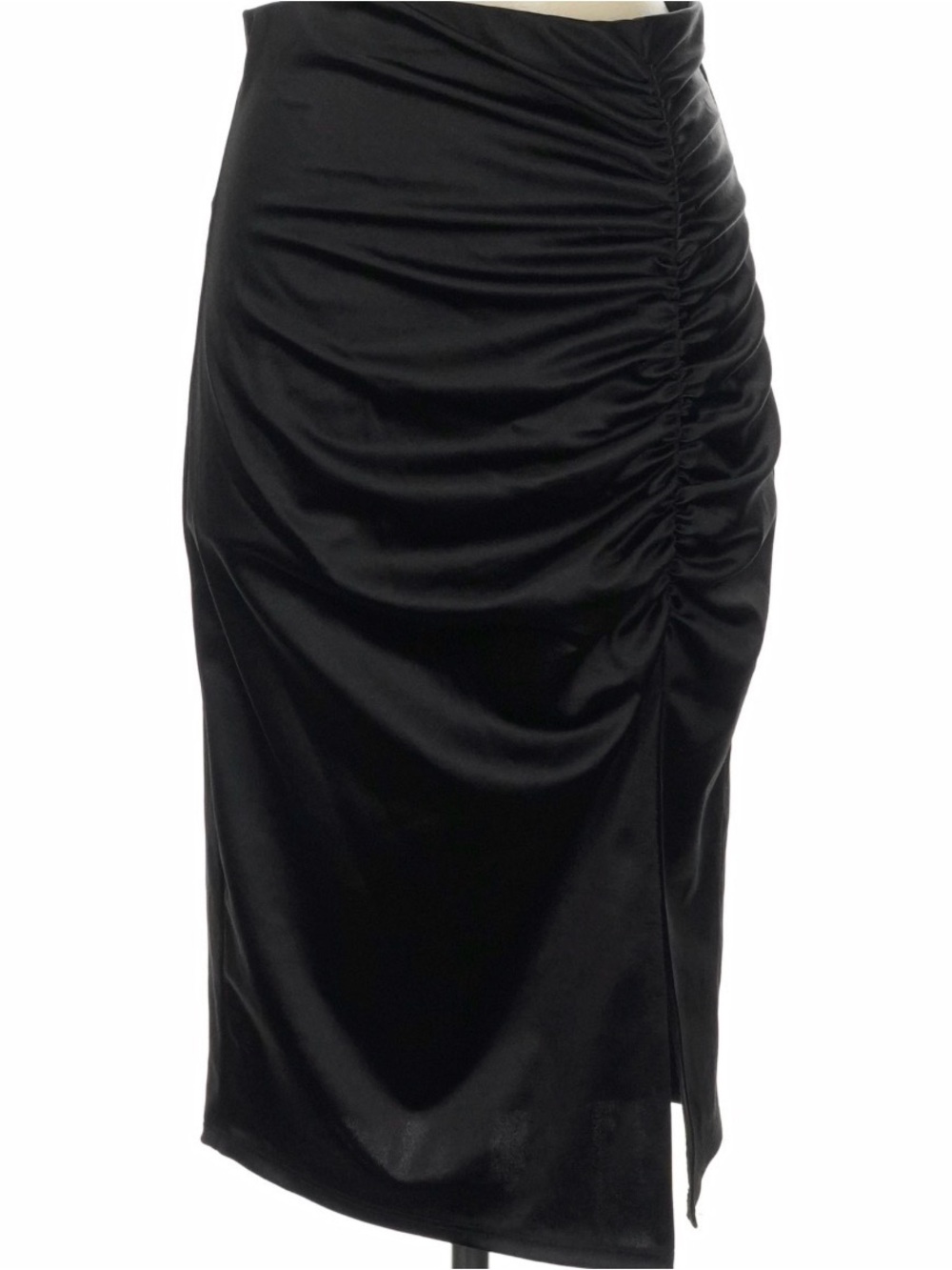 Alex & Sophia Black Satin Ruched Stretch Pencil Midi Skirt Juniors 2XL